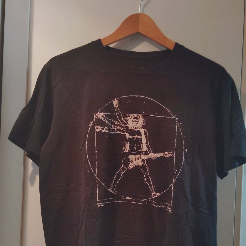 Medium size T-shirt black, image:  Rock & Roll guitar Vitruvian Man